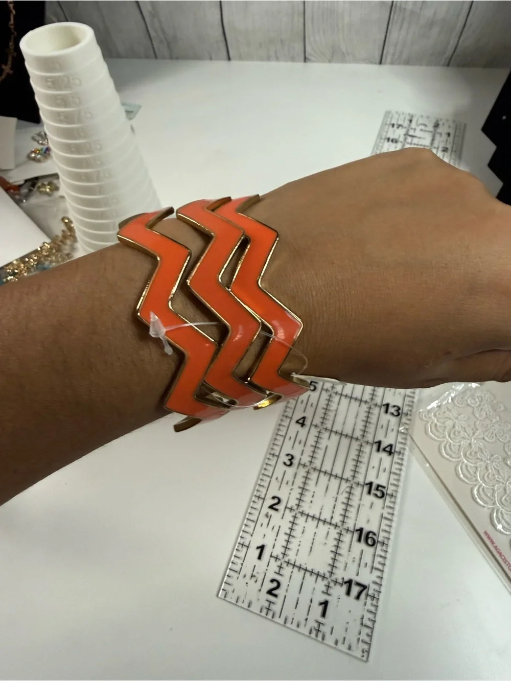Nena Orange Chevron Enamel Cuff Bracelet